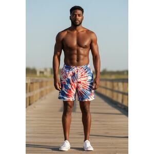 NASA Red/White/Blue Tie-Dye Swim Trunks XL